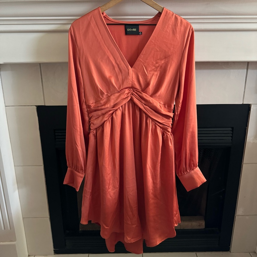 Do + Be Burnt Orange Satin Long Sleeve Dress Size M